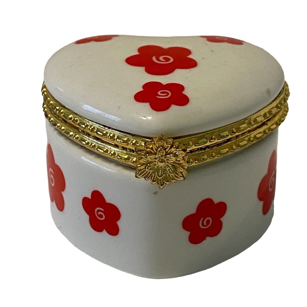 Heart Shaped Candle Hinged Trinket Box Valentine Holiday Kitchy Dainty Country